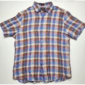 Rodd & Gunn Shirt Men 2XL Plaid Linen Collared Sports Fit Short Sleeve Button-Up